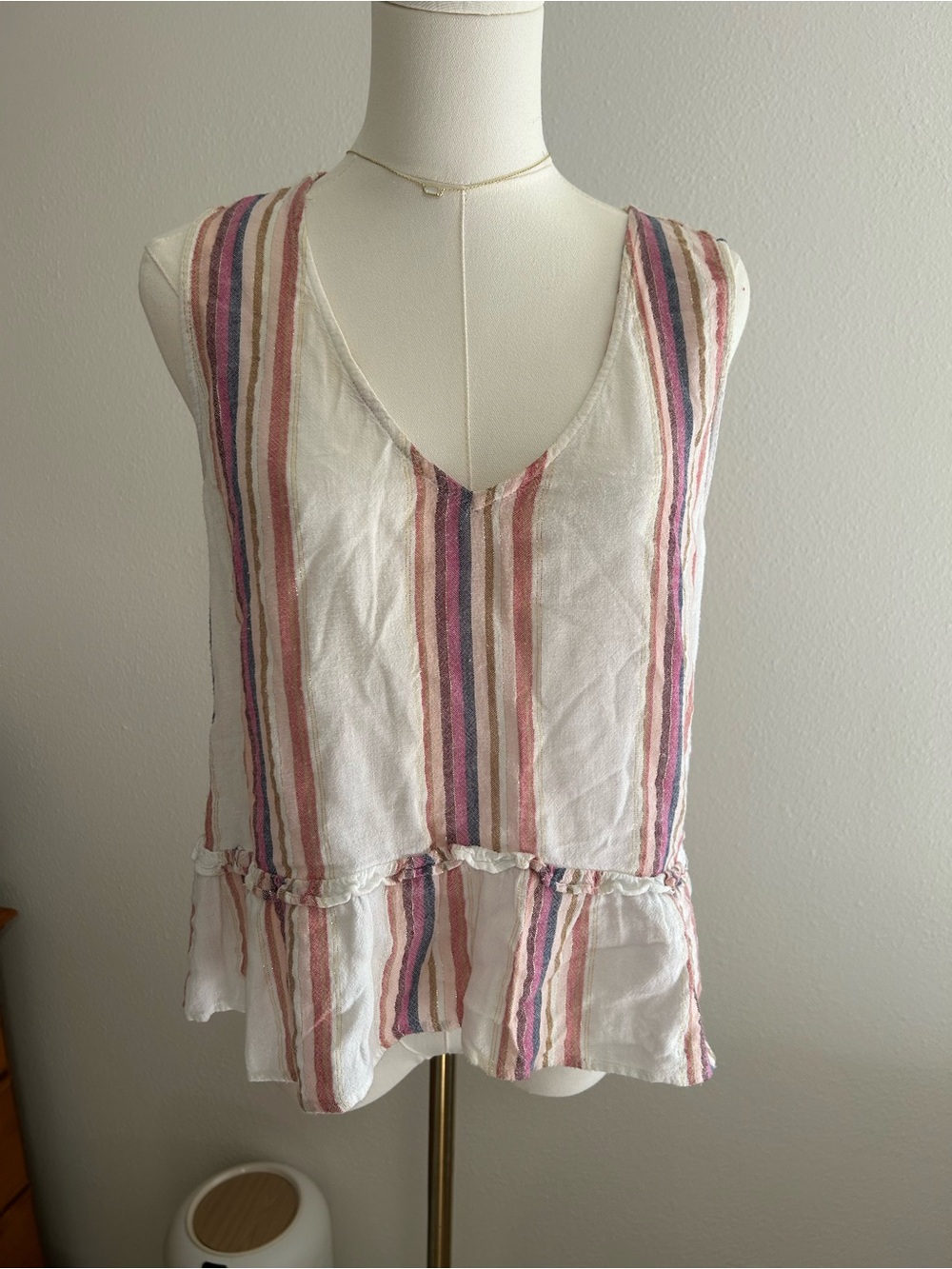 Rails Striped V-Neck Peplum Tank Top - White, Pink, Purple, Gold